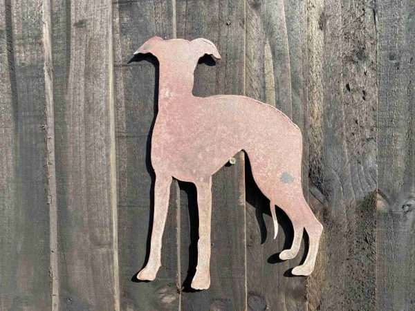 Small Exterior Rustic Rusty Whippet Greyhound Lurcher Dog Garden Wall Hanger House Gate Sign Hanging Metal Art Sculpture  Gift