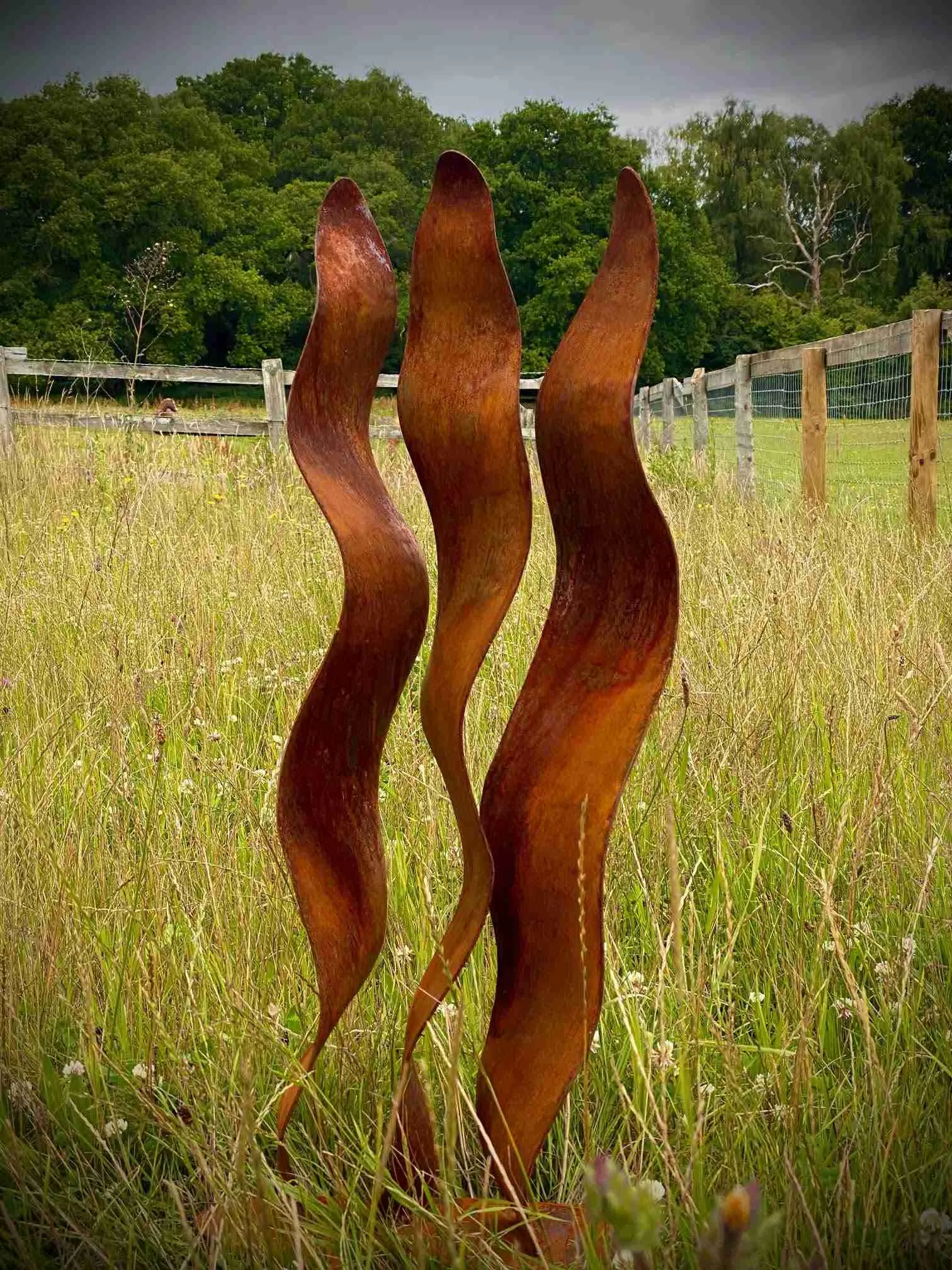 Large Rustic Exterior Reed Wave Flow Abstract Modern Simplistic Metal Yard Art Garden Sculpture  Art Centre Piece Focal Point - Image 2