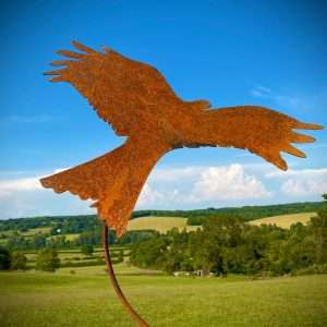 Large Exterior Single Rustic Metal Red Kite Bird Of Prey Garden Stake Yard Art  / Flower Bed / Vegetable Patch Sculpture  Gift