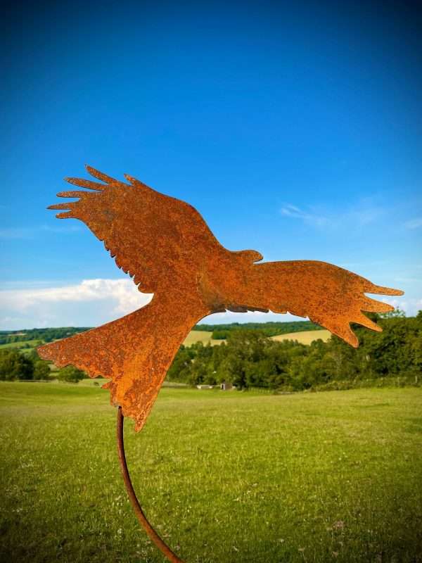 WELCOME TO THE RUSTIC GARDEN ART SHOP Here we have one of our. Small Exterior Single Rustic Metal Red Kite Bird Of Prey Garden Stake Yard Art / Flower Bed / Vegetable Patch Sculpture Gift Sizes & Measurements:
Kite:39cm x 49cm (excluding stake) Made From 2mm Mild Steel.