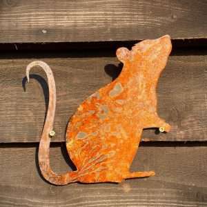 Small Exterior Rustic Rusty Metal Rat Ratty Roland Rodent Vermin Garden Fence House Wall Sign Hanging Yard Art Gate Post  Sculpture