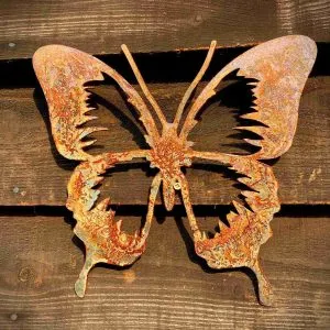 Small Exterior Rustic Rusty Metal Butterfly Caterpillar Flutter Garden Fence House Wall Sign Hanging Yard Art Gate Post  Sculpture