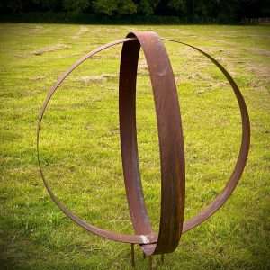 Medium Rustic Metal Wide Garden Ring Hoop Sculpture - Pair of Rusty Ring Circle Garden Art / Globe / Sphere  Gift   Present