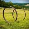 XL Rustic Metal Wide Garden Ring Hoop Sculpture - Pair of Rusty Ring Circle Garden Art / Globe / Sphere  Gift   Present - Image 8