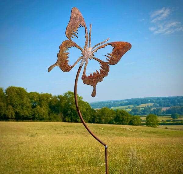 Small Exterior Rustic Metal Butterfly Garden Stake Yard Art  Flower Bed Vegetable Patch Rusty Sculpture  Gift   Present