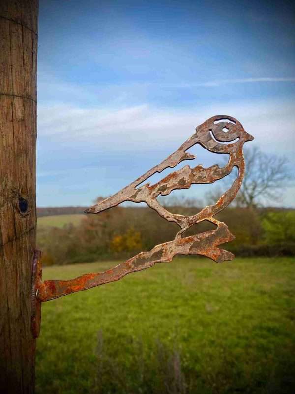 Exterior Rustic Blue Tit Bird Branch Topper Garden Art Yard Art Flower Bed Metal Garden Stake  Idea  Gift   Present - Image 2
