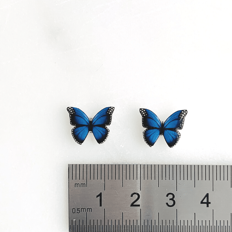 size reference of blue butterfly earrings