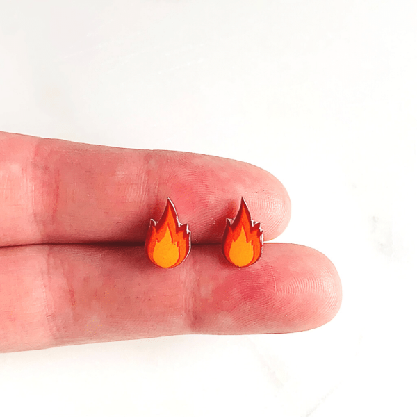 size reference of fire flame earrings