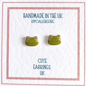 Green frog earrings