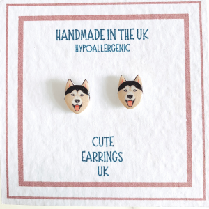 Siberian husky dog stud earrings