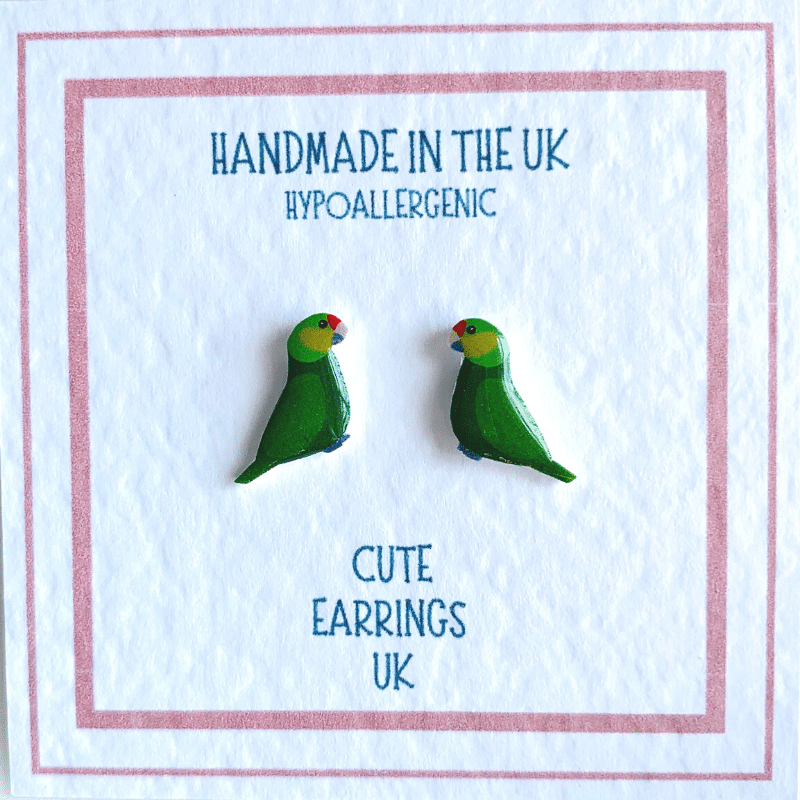 Green parrot earrings