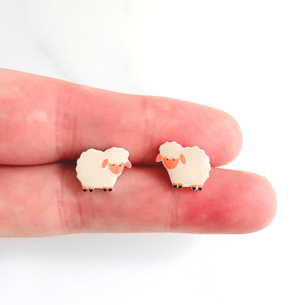 Untitled design 5 4 Wooly sheep stud earrings, Handmade in the UK, nickel free, gift bag provided, suitable for sensitive ears, lightweight, perfect for gift giving.
