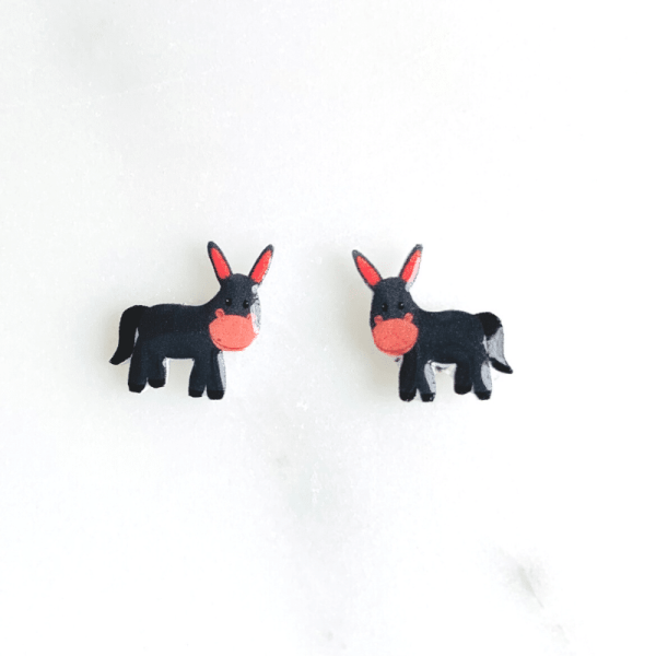 front of donkey earrings by Cute Earrings UK