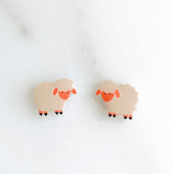 Untitled design 9 4 Wooly sheep stud earrings, Handmade in the UK, nickel free, gift bag provided, suitable for sensitive ears, lightweight, perfect for gift giving.