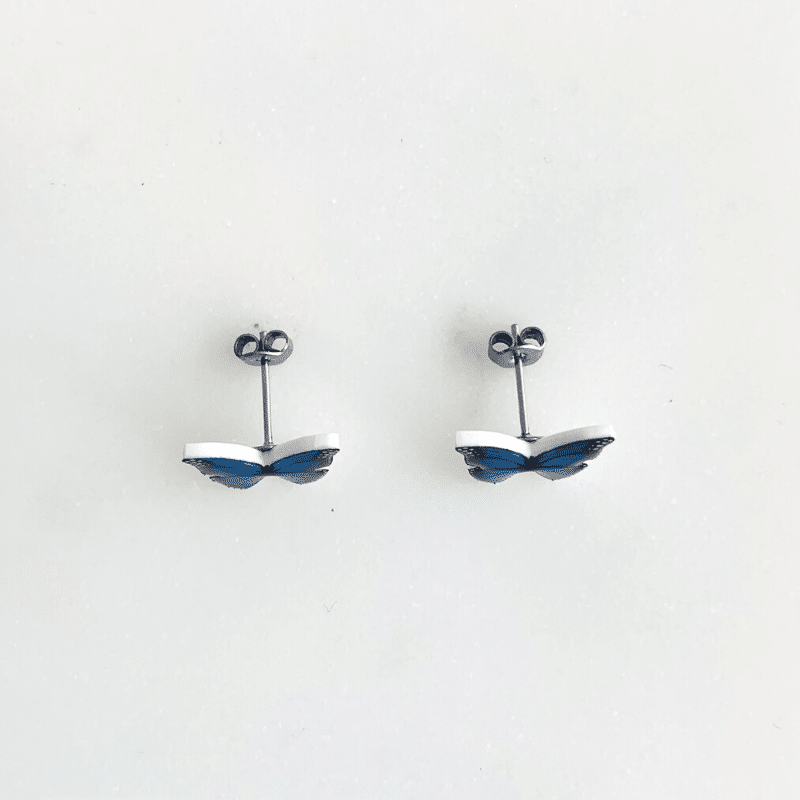 push backs of blue butterfly earrings
