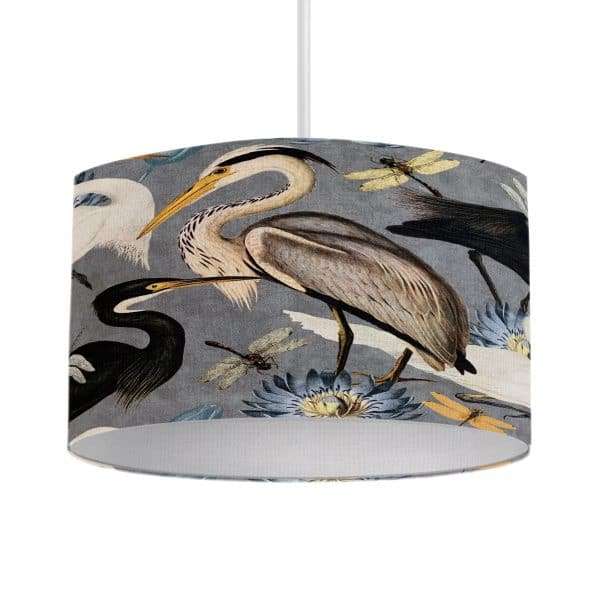 Lampshade hand rolled in a stunning velvet Heron fabric with dragonflies and flowers