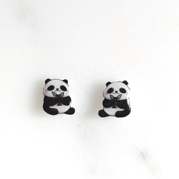 front of sitting panda earrings