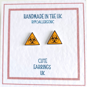 bio hazard warning stud earrings