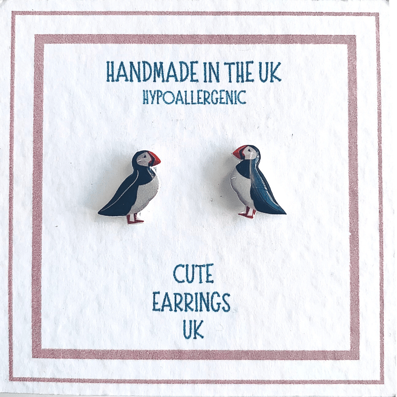Puffin bird earrings