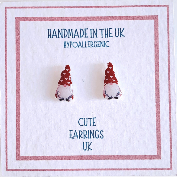 Heart gonk stud earrings made by Cute Earrings UK