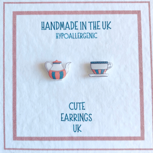 tea pot and tea cup mismatched earrings by cute earrings UK