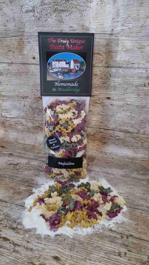 Mafaldine with Spinach, Beetroot and Tumeric, Bronze Die Pasta
