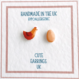 Chicken and egg stud earrings by Cute Earrings UK