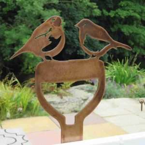 Robins on a Spade Garden Ornament