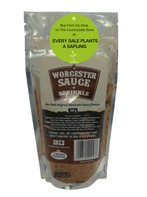 Crown Worcester Sauce Sprinkle <b><u>Description: </u></b> <ul> <li>Add Worcester sauce flavour to your food with Crown National's Worcester Sauce Sprinkle.</li> <li>Worcester Sauce Sprinkle is ideal for grilled beef, chicken, lamb as well as potjies, mince and stews.</li> </ul>