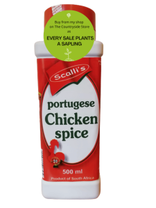 Scallis Portugese chicken 500 ml 1 <b><u>Description: </u></b> This spice is flavoursome.  Every spice gives chicken a smoky, home cooked flavour, just like your grandma used to do her cooking.