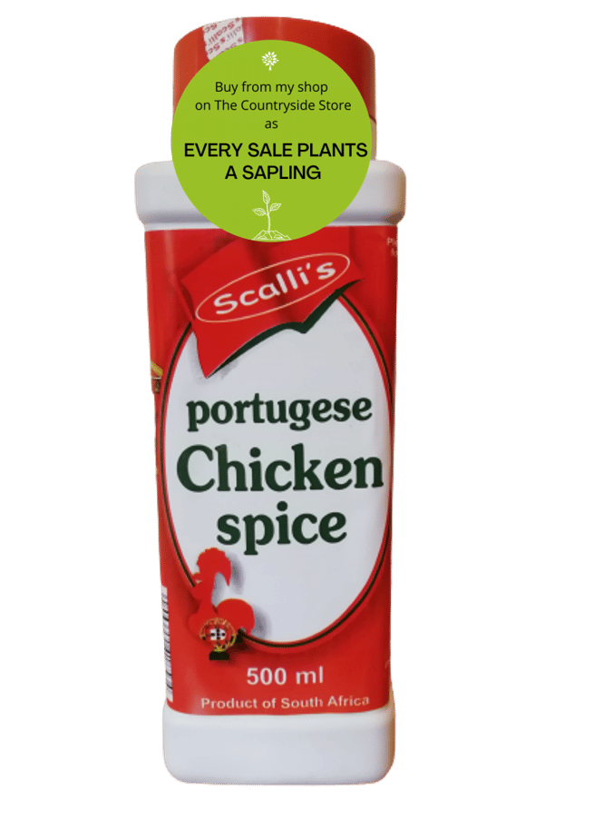 Scallis Portugese chicken 500 ml 1 <b><u>Description: </u></b> This spice is flavoursome.  Every spice gives chicken a smoky, home cooked flavour, just like your grandma used to do her cooking.