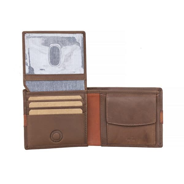 7012 brt w4 Made for our exclusive English Hide Leather Men’s Wallet range – Brown leather wallet with contrasting tan trims and a blue demin lining <div> Smart, stylish and perfectly equipped to meet the demands that come hand in hand with everyday life. </div>
