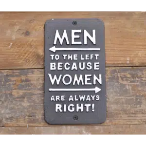 Cast iron Men to the left because Women are Always Right Sign