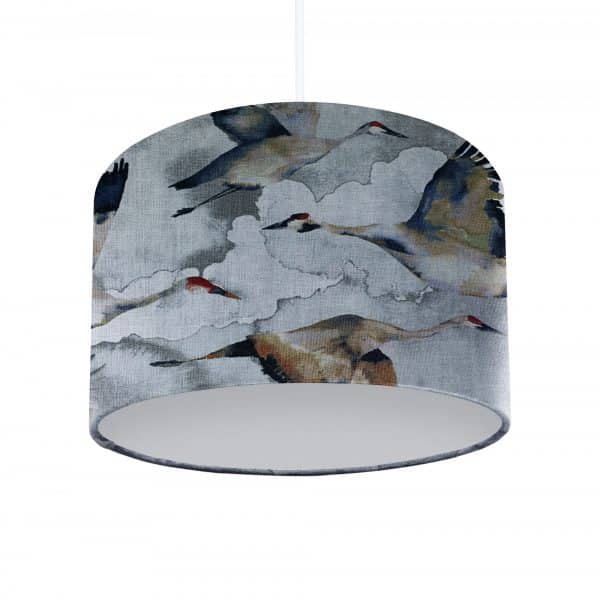 Flying Geese Bird print on linen fabric in grey and natural watercolour shades Lampshade - Image 4