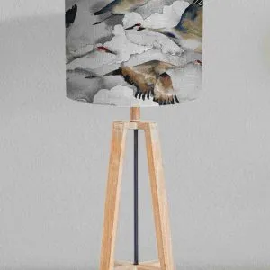 Flying Geese Bird print on linen fabric in grey and natural watercolour shades Lampshade