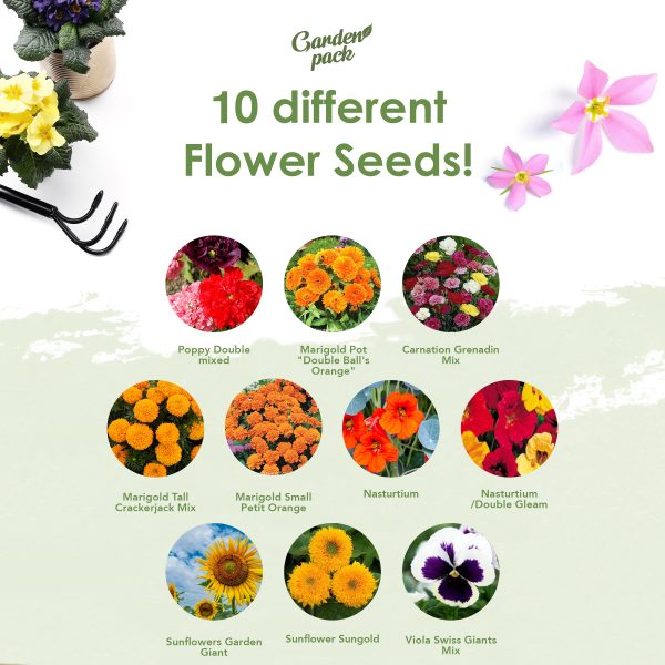 10 flower Edited new scaled <strong>What's included:</strong> <ul> <li>65 different vegetable plants, 15 types of herb plants and 20 varieties of flowers, you’ll receive over 45,000 seeds in total!</li> <li>Packaged in a deluxe wooden box;</li> <li>Gardening gloves and claws;</li> <li>Easy to follow growing guide;</li> </ul> <strong>OUR BEST VALUE GARDENING KIT</strong> to save money, reduce your carbon footprint & celebrate the natural powers of plants with your own vegetable plants & seeds.  