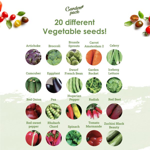 20 different vegetable seeds 1 scaled Go ahead & indulge that ‘green’ thumb! Plant & grow your own vegetables at home using the Garden Pack 20 Vegetable Variety Pack. <strong>What's included:</strong> <ul> <li>20 vegetable varieties - approximately 8,000 veggie seeds;</li> <li><span style="font-size: 16px">Sowing and Growing instructions;</span></li> </ul> <span class="a-list-item"><strong>OUR BEST VALUE GARDENING KIT</strong> to save money, reduce your carbon footprint & celebrate the natural powers of plants with your own vegetable plants & seeds.</span>