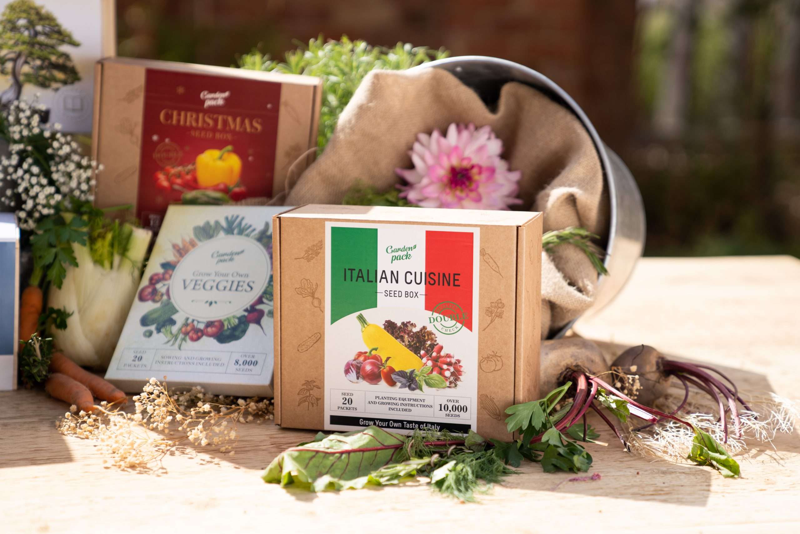 GAR2951 GardenPack 3 1 scaled GROW YOUR SEED COLLECTION of 20 most popular Italian ingredient varieties in one seed starter kit features veggies and culinary herb seeds no Italian dish can do without!   <strong>What's included:</strong> <ul> <li>20 of the most popular Italian ingredient varieties: Basil, Parsley, Oregano, Thyme, Marjoram, and more!</li> <li>2 high quality rubber Gardening Gloves with Claws;</li> <li>6 Biodegradable Peat Pots & 6 Bamboo Plant Markers</li> <li>Easy to follow growing guide;</li> <li>Low Shipping rates;</li> </ul>   <strong><span data-preserver-spaces="true">OUR BEST VALUE GARDENING KIT</span></strong><span data-preserver-spaces="true"> to save money, reduce your carbon footprint & celebrate the natural powers of plants with your vegetable plants & seeds.</span>  