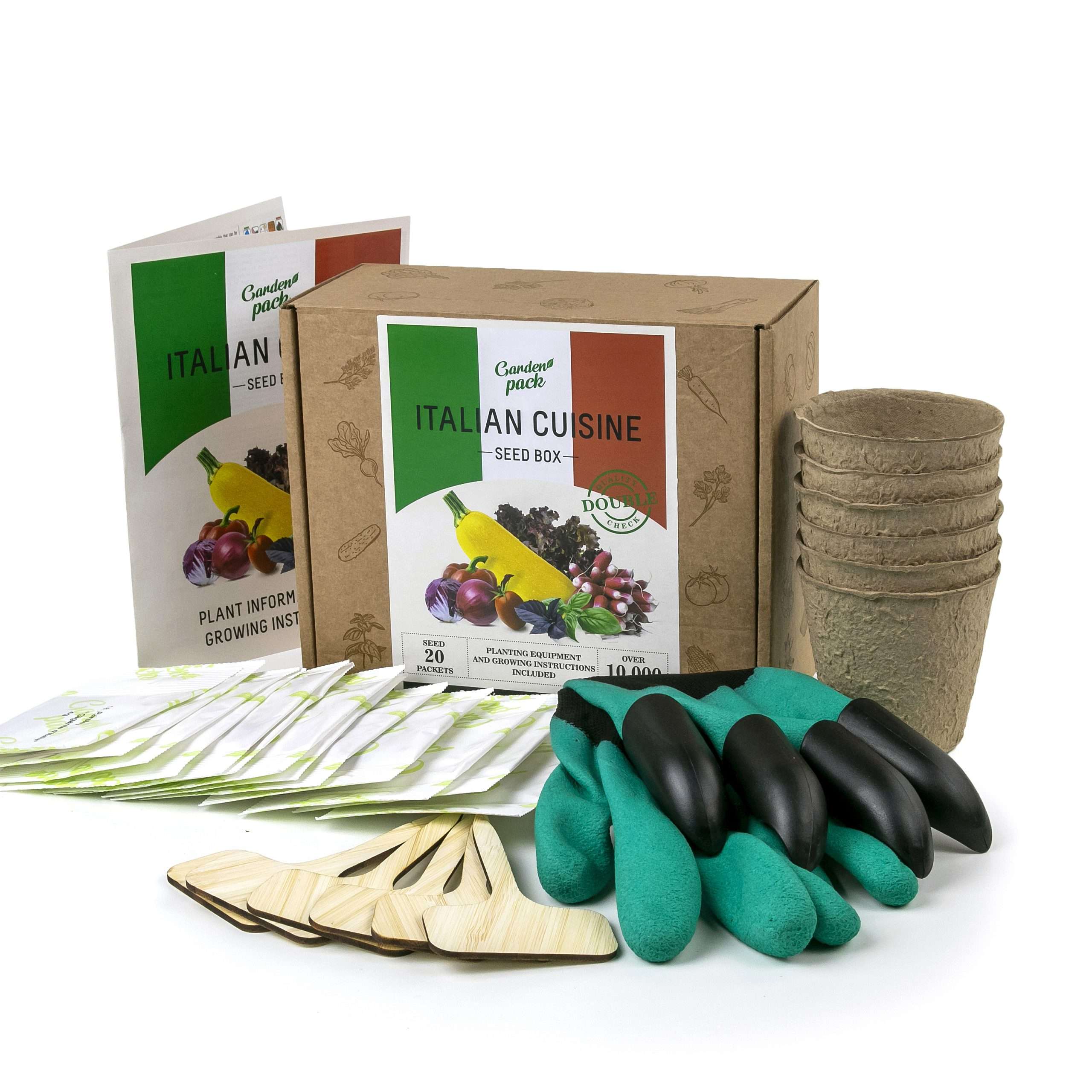 Garden rocket scaled GROW YOUR SEED COLLECTION of 20 most popular Italian ingredient varieties in one seed starter kit features veggies and culinary herb seeds no Italian dish can do without!   <strong>What's included:</strong> <ul> <li>20 of the most popular Italian ingredient varieties: Basil, Parsley, Oregano, Thyme, Marjoram, and more!</li> <li>2 high quality rubber Gardening Gloves with Claws;</li> <li>6 Biodegradable Peat Pots & 6 Bamboo Plant Markers</li> <li>Easy to follow growing guide;</li> <li>Low Shipping rates;</li> </ul>   <strong><span data-preserver-spaces="true">OUR BEST VALUE GARDENING KIT</span></strong><span data-preserver-spaces="true"> to save money, reduce your carbon footprint & celebrate the natural powers of plants with your vegetable plants & seeds.</span>  
