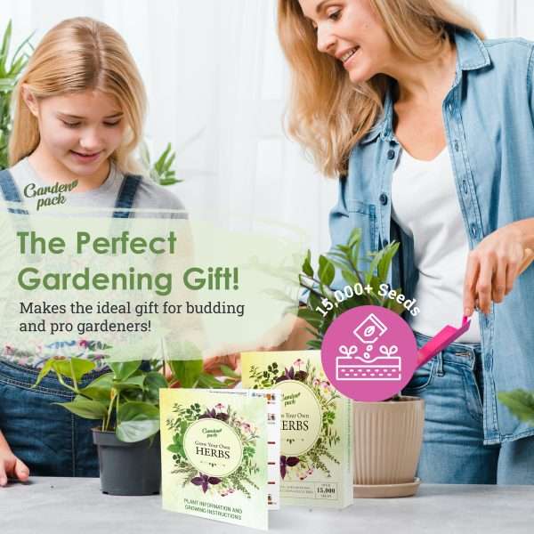 Gift idea image Growing all kinds of herbs has never been this quick & easy. <strong>What's included:</strong> <ul> <li>12 Herbs seeds varieties - Botanicals, for Cooking, Remedies & Medicines, Homemade Skincare; - approximately 15,000 seeds!</li> <li>Sowing and Growing instructions</li> <li><span style="font-weight: 400">Large letter postal box (low shipping fees)</span></li> </ul> <strong>OUR BEST VALUE GARDENING KIT</strong> everything you need to start growing your own fresh herbs!  