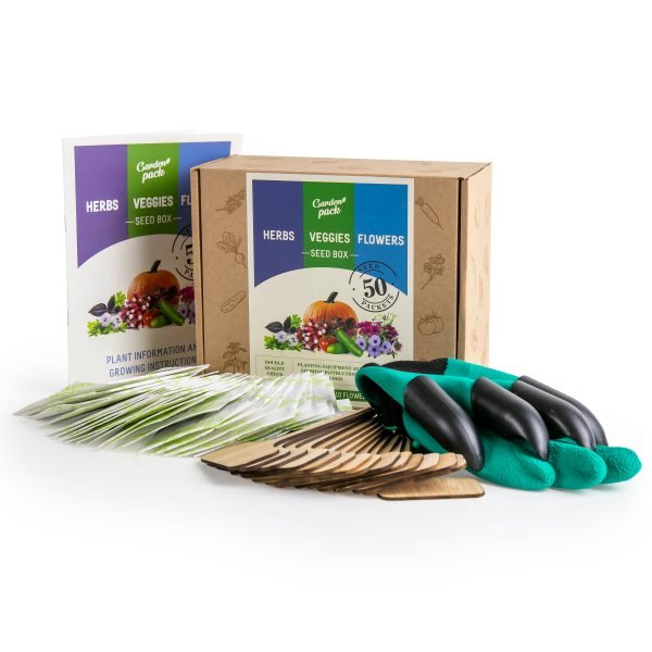 Herbs seeds scaled <strong>Veget</strong><strong>able seeds for planting</strong>: Go ahead & indulge that ‘green’ thumb! Plant & grow your own vegetables, flowers and herbs at home using the 50 Variety Gardening Kit.   <strong>What's included:</strong> <ul> <li>Separated into 30 Veggies, 10 Flowers and 10 herbs seeds varieties packaged in paper sachets, approximately over 22,000 seeds;</li> <li><span style="font-weight: 400">Gardening gloves and claws, 15 bamboo plants markers;</span></li> <li>Easy to follow growing guide;</li> </ul> <strong>OUR BEST VALUE GARDENING KIT</strong> to save money, reduce your carbon footprint & celebrate the natural powers of plants with your own vegetable plants & seeds.