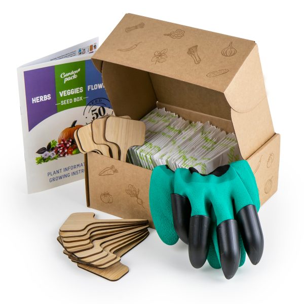 Vegetables seeds scaled <strong>Veget</strong><strong>able seeds for planting</strong>: Go ahead & indulge that ‘green’ thumb! Plant & grow your own vegetables, flowers and herbs at home using the 50 Variety Gardening Kit.   <strong>What's included:</strong> <ul> <li>Separated into 30 Veggies, 10 Flowers and 10 herbs seeds varieties packaged in paper sachets, approximately over 22,000 seeds;</li> <li><span style="font-weight: 400">Gardening gloves and claws, 15 bamboo plants markers;</span></li> <li>Easy to follow growing guide;</li> </ul> <strong>OUR BEST VALUE GARDENING KIT</strong> to save money, reduce your carbon footprint & celebrate the natural powers of plants with your own vegetable plants & seeds.