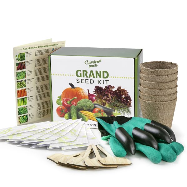 2 scaled <span style="font-weight: 400">Our experts at Garden Pack, have equipped the Grand Seed Growing Kit with premium-quality seeds and garden accessories. Packed in a Gardening Seed Box, this all-in-one starter kit that makes a unique and thoughtful gift to learn how to NURTURE and GROW seeds.</span>   <strong>What's included:</strong> <ul> <li id="title" class="a-size-large a-spacing-none"><span id="productTitle" class="a-size-large product-title-word-break">30 carefully selected SEED PACKETS;</span></li> <li id="title" class="a-size-large a-spacing-none"><span id="productTitle" class="a-size-large product-title-word-break">6 Biodegradable Peat Pots & 6 bamboo plant markers;</span></li> <li id="title" class="a-size-large a-spacing-none"><span id="productTitle" class="a-size-large product-title-word-break">Durable GARDENING GLOVES with removable claws;</span></li> <li>Easy to follow growing guide;</li> </ul>   <strong>OUR BEST VALUE GARDENING KIT</strong> to save money, reduce your carbon footprint & celebrate the natural powers of plants with your own vegetable plants & seeds.
