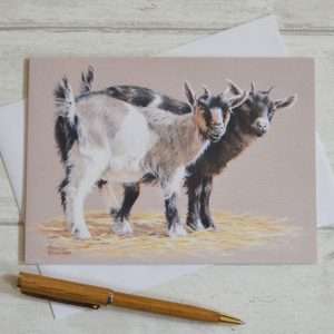 Two Pygmy Goat Kids blank greetings card