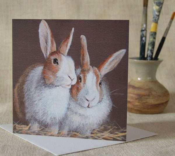 Two brown and white Dutch Rabbit Friends greetings card
