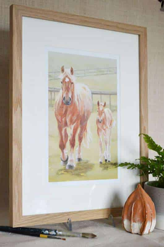 Oak frame suggestion on Ambling Suffolk Punch Mare and Foal print with pale mount