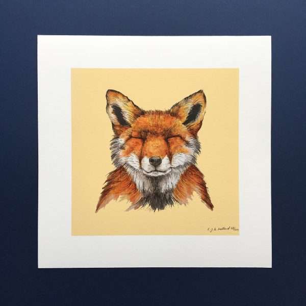 Fox Print Loose scaled 10" x 10" art print of my original watercolour, fine liner and pencil illustration of a fox on a cream background.