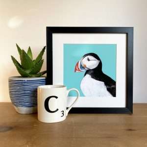 Puffin illustration print in black frame