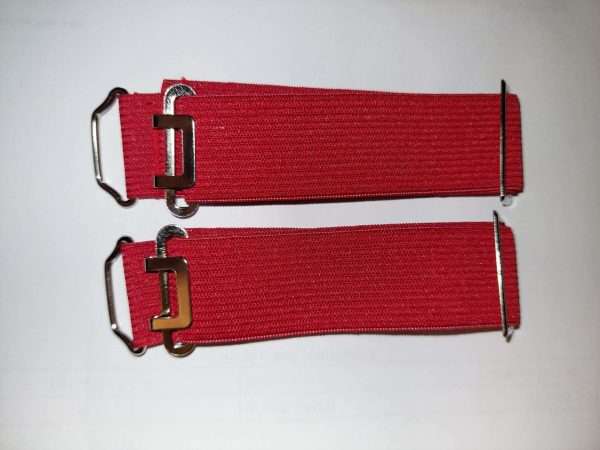 20231202 081905 scaled <p style="text-align: right">1 pair of Elasticated sock garters in red. 25mm/1inch wide. Metal fittings</p>