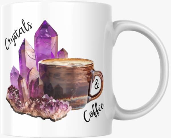Crystals and coffee mug
